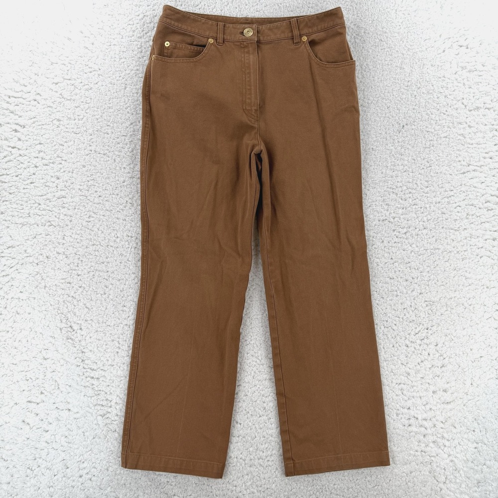 St. John Sport Womens 6 Brown Khaki Twill Straight Leg Stretch Casual Pants